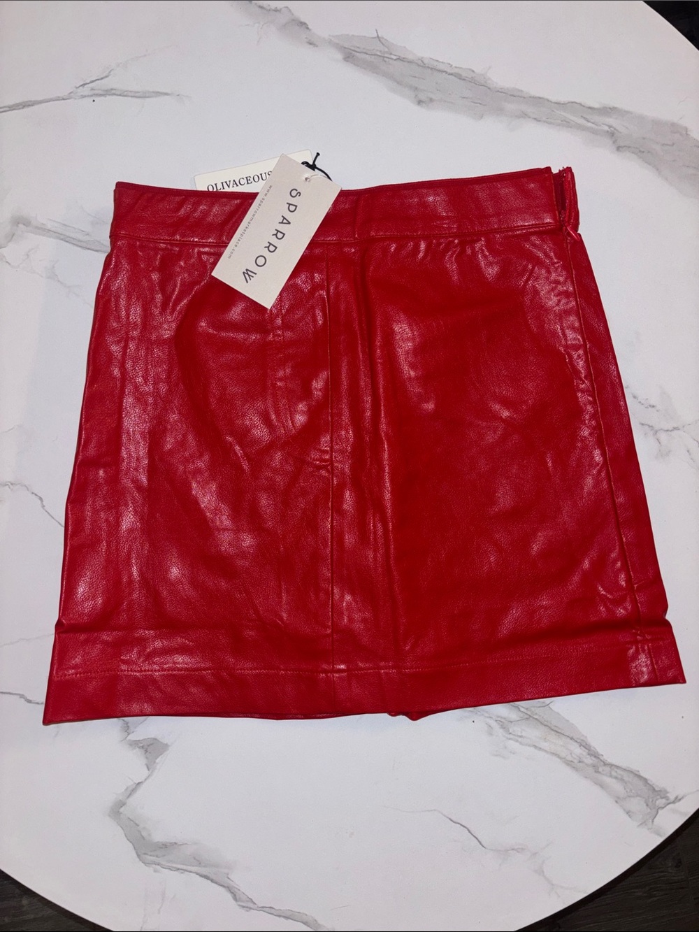 sparrow Red Faux Leather Mini Skirt